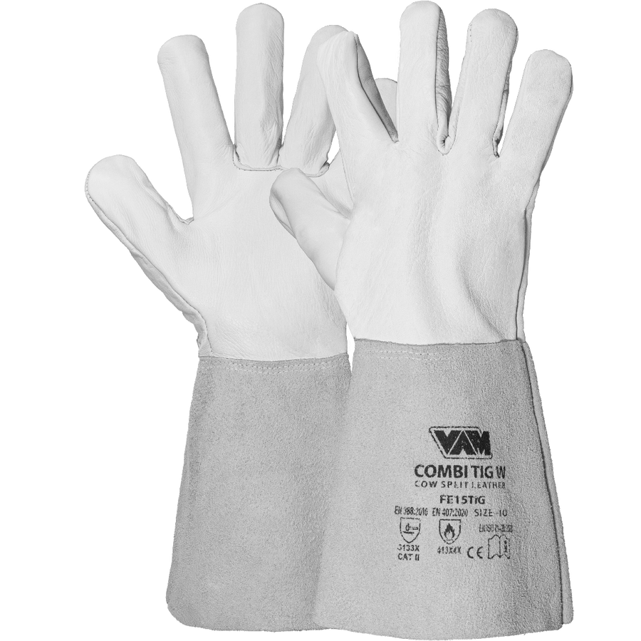 Guanti saldatura TIG pelle combinata VAM Combi TIG - giallo/bianco/blu - cartone 60 paia