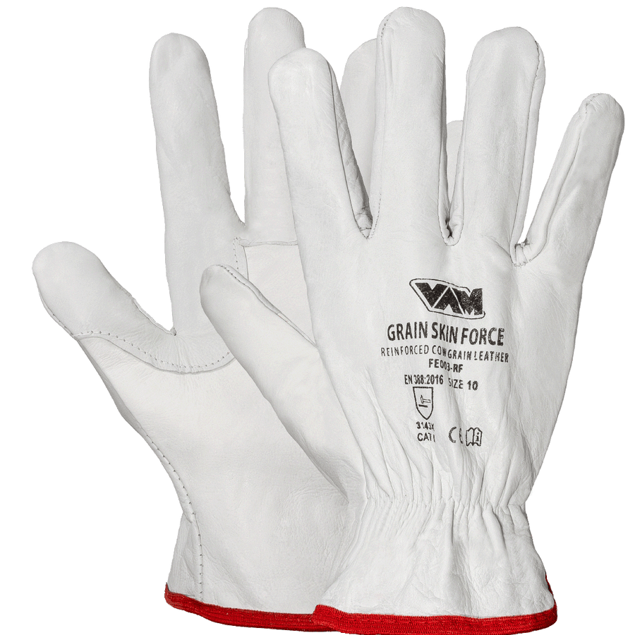 Guanti pelle fiore bovina rinforzati VAM Grain Skin Force FE003-RF - bianco 240mm - cartone 100 paia