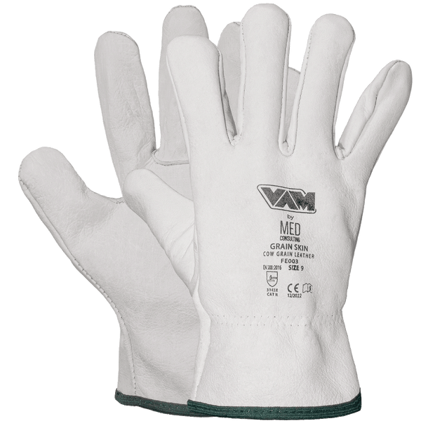 Guanti Pelle Fiore Bovina Driver VAM Grain Skin FE003 - Bianco 240mm - Cartone 100 Paia