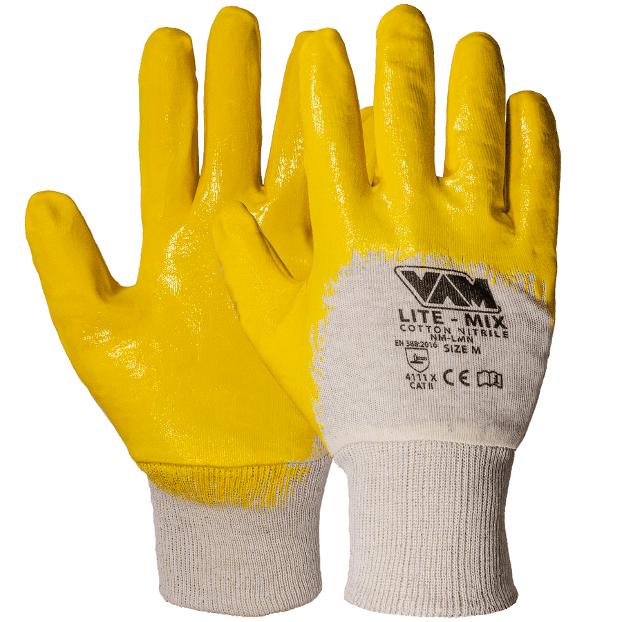Guanti cotone spalmati nitrile VAM Lite Mix NM-LMN - giallo 240mm - cartone 120 paia