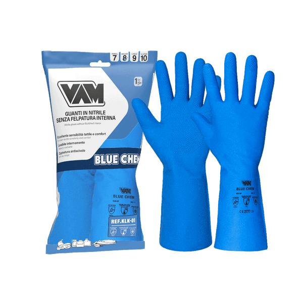 Guanti Nitrile Chimici VAM Blue Chem NM-KLK01 - Leggeri 310mm - Cartone 144 Paia