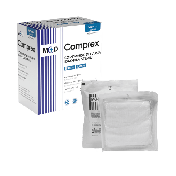 M+D COMPREX STERILI Compresse di Garza Monouso STERILI - Puro Cotone Idrofilo 100%