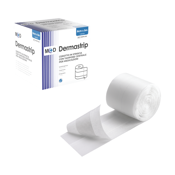 M+D Dermastrip Roll cerotto in TNT in striscia con tampone centrale ritagliabile - non sterile