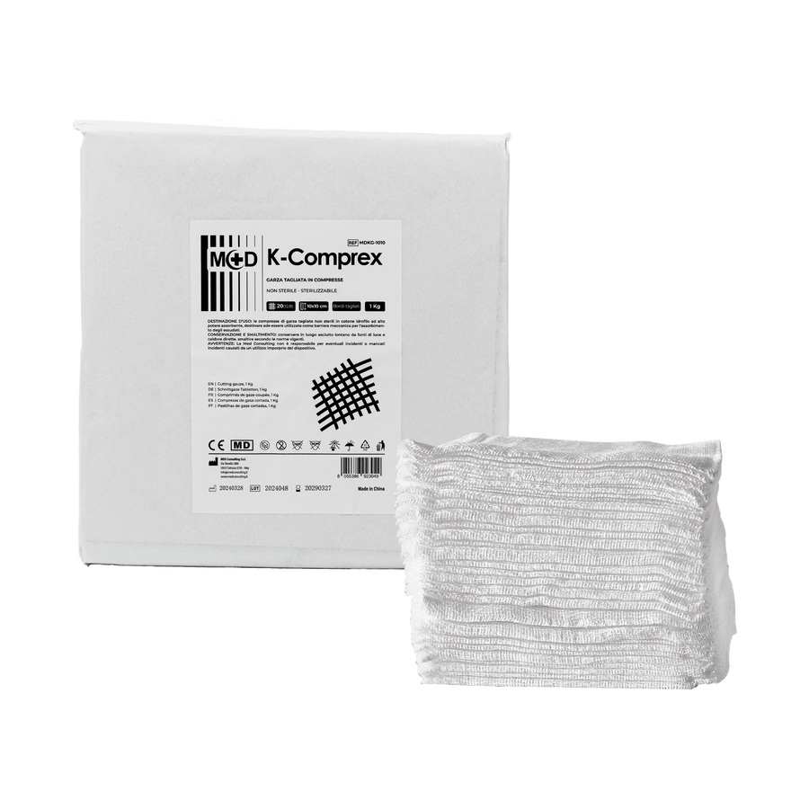 M+D K-COMPREX compresse di garza tagliate confezionate a kg - titolo 12/8 non sterili