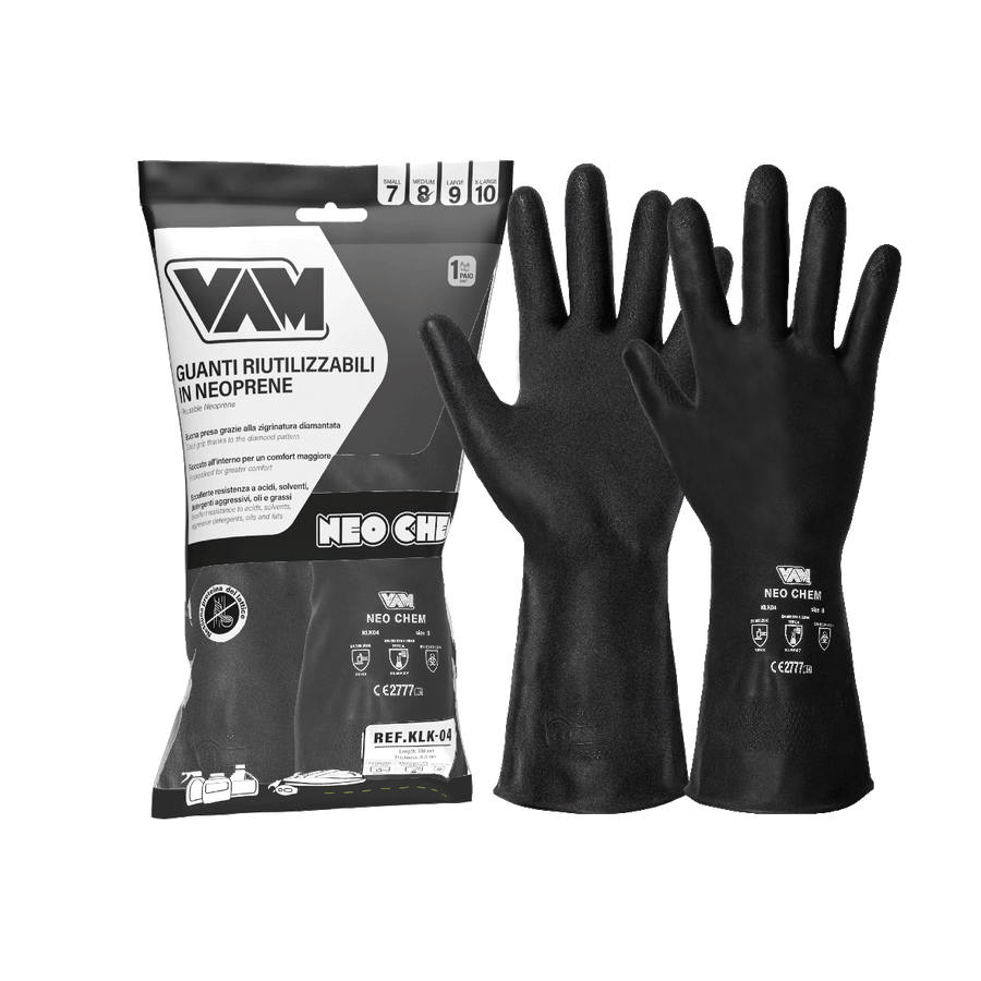 Guanti neoprene chimici VAM Neo Chem NM-KLK-04 - anatomici 300mm - cartone 144 paia