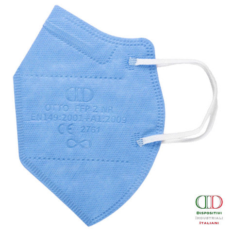 Mascherina FFP2 NR Azzurra Made in Italy – DPI Classe III, CE 2761, Senza Valvola