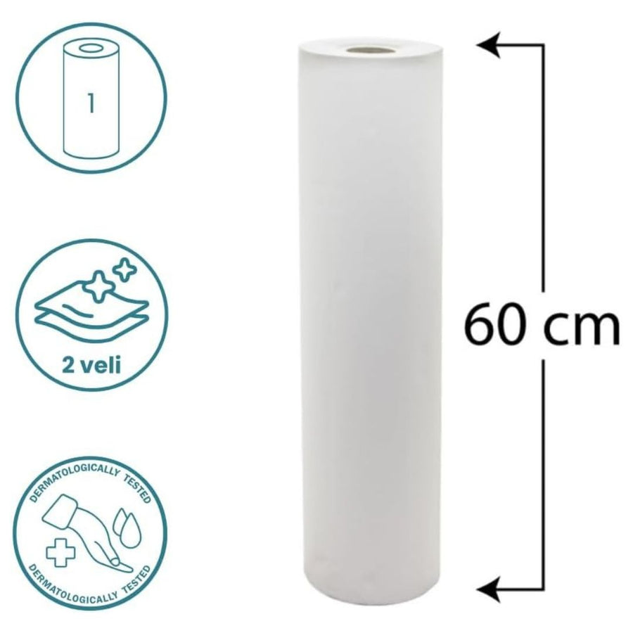 Lenzuolino Medico WALL0250 - 2 Veli Pura Cellulosa - H60 cm x 50 m - 135 Strappi - 6 Rotoli Lettino