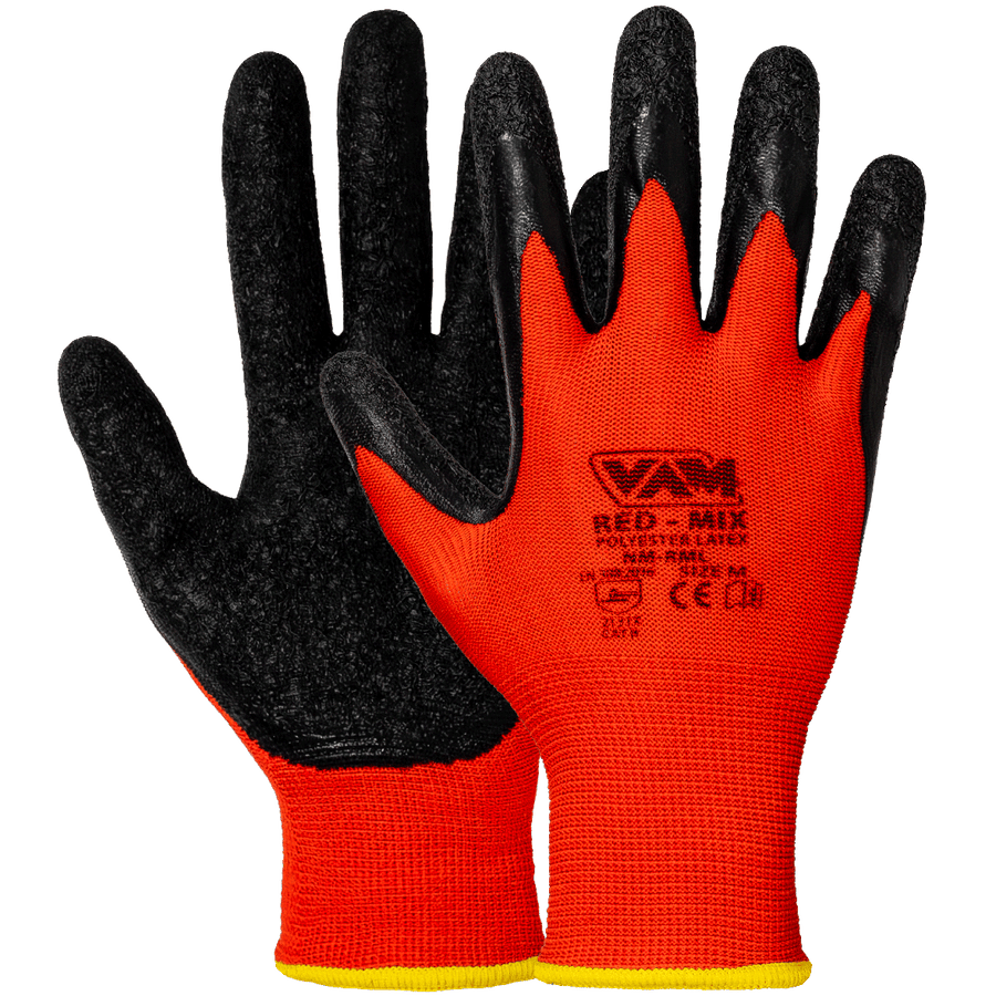 Guanti poliestere spalmati lattice VAM Red Mix NM-RML - rosso/nero 240mm crinkle - cartone 120 paia
