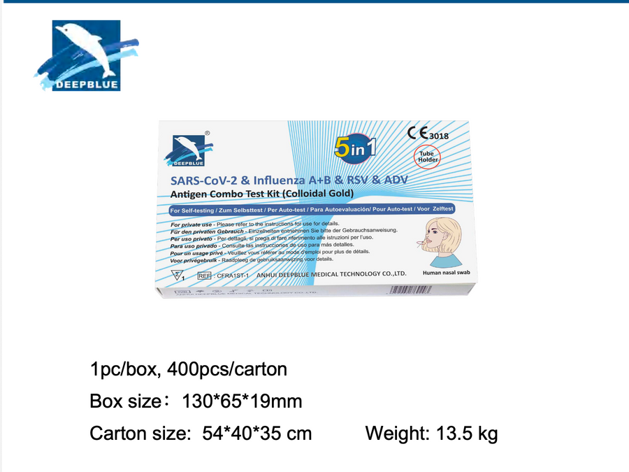 Test rapido DeepBlue 5-in-1 Multiplex Respiratory self test - Cartone 400 test (Covid-19, Influenza A+B, RSV, ADV)