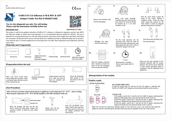 Test rapido DeepBlue 5-in-1 Multiplex Respiratory self test - kit da 10 a 20 test (Covid-19, Influenza A+B, RSV, ADV)