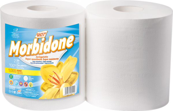 Bobina Professionale Morbidone WALL158 - 2 Veli Pura Cellulosa - 1000 Strappi - Ambulatori e Centri Estetici