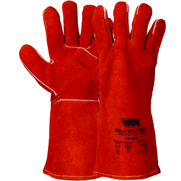 Guanti Saldatura Pelle Crosta Bovina VAM Weld Split - Bianco/Rosso - Cartone 60 Paia