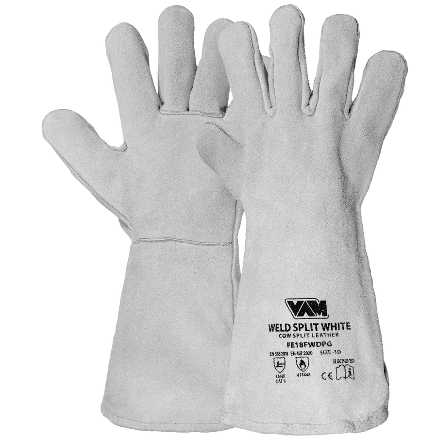 Guanti saldatura pelle crosta bovina VAM Weld Split - bianco/rosso - cartone 60 paia