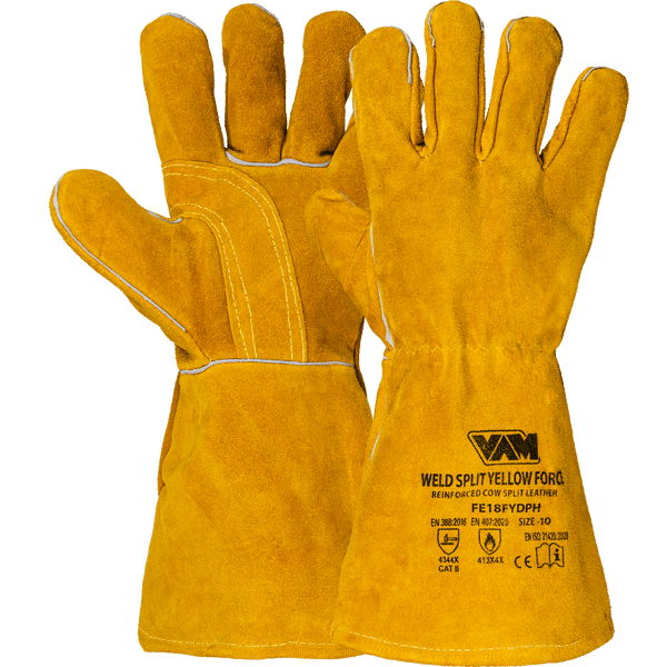 Guanti Saldatura Pelle Crosta Bovina VAM Weld Split Yellow Force FE18FYDPH - Giallo - Cartone 60 Paia