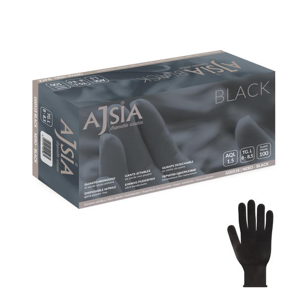 Guanti monouso in nitrile nero Ajsia Black 5,5g per tatuaggi, estetica e parrucchieri