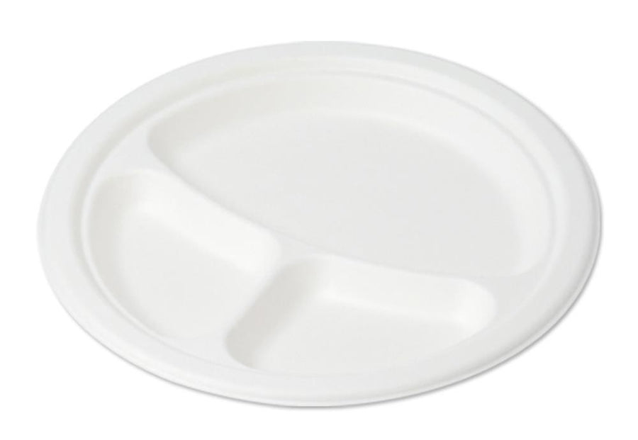 Piatto Tondo compostabile in polpa di cellulosa Ø 26 cm 3 scomparti
