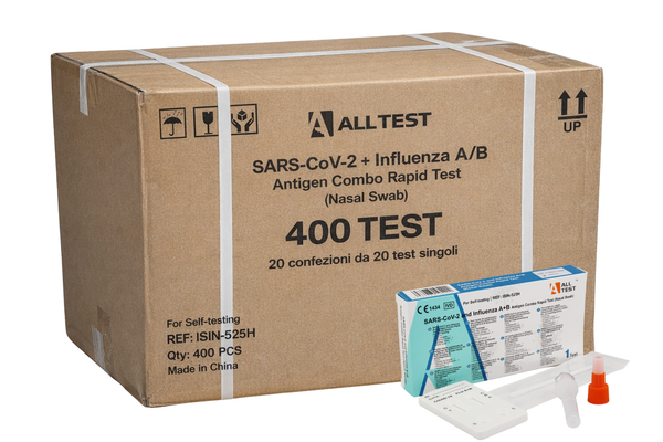 Test rapido combinato Alltest - Covid-19 + Influenza A/B - Cartone   400 self test (20 confezioni da 20)