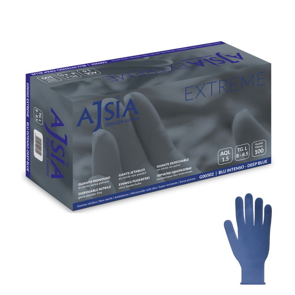 Guanti monouso nitrile blu Ajsia Extreme 5,5g resistenza estrema, senza lattice, per laboratori chimici