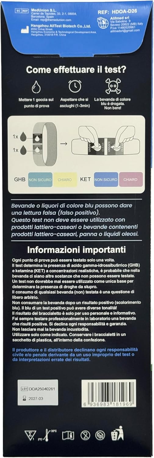 Braccialetto Test GHB e Ketamina Rinnova Smile - Rilevazione Droghe Stupro - Expo 30 Pezzi