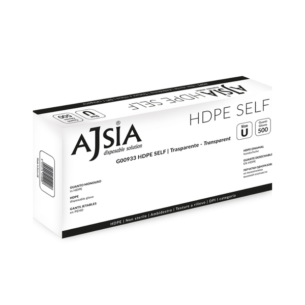 Guanti monouso PE HDPE Self trasparenti Ajsia 0,6g autoestraibili per alimentare, ristorazione e pulizie