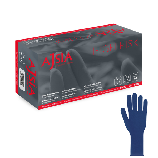 Guanti monouso in lattice blu Ajsia high risk 17g protezione massima per ambienti ad alto rischio