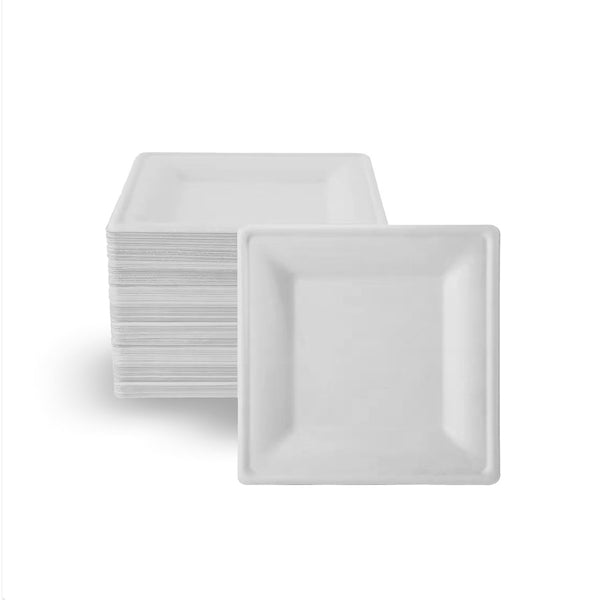 Piatti Compostabili Monouso Quadrati in Polpa di Canna da Zucchero Р 100% Biodegradabili Р Vari Formati Р Gef Company (Media - 20x20 cm Р 500 pz Р 16g)