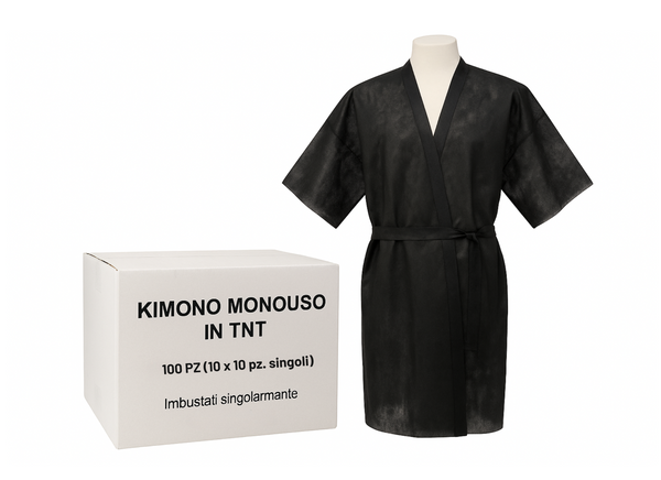 Kimono Monouso TNT Estetica - 100 Pz - Bianco/Blu/Nero - Professionale SPA e Wellness