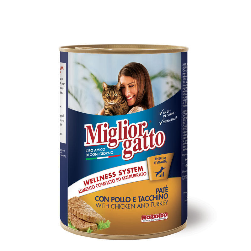 Migliorgatto Paté per Gatti 400 g – Gusti assortiti – Pollo e tacchino