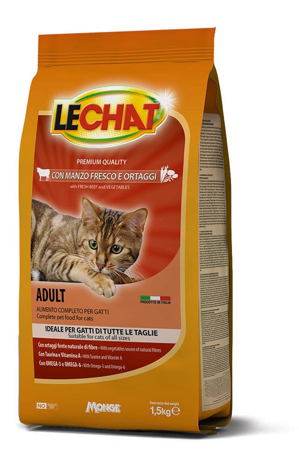 Monge Le Chat Crocchette Manzo e Verdura 1,5 kg – Cartone 8 pz
