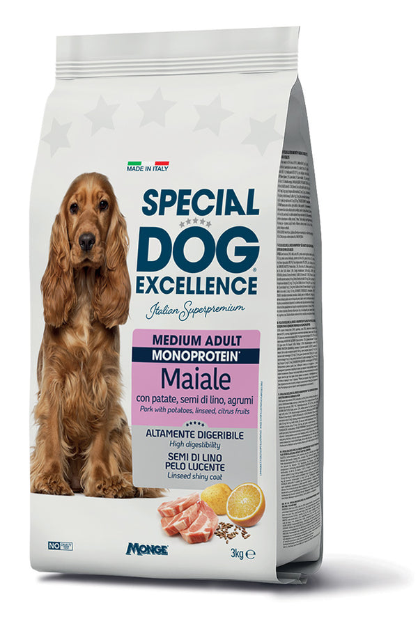 Monge Special Dog Excellence Crocchette 3 kg – Maiale, Pollo e Salmone – Maiale