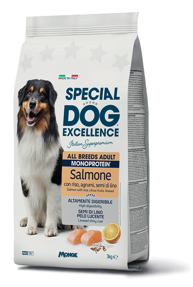 Monge Special Dog Excellence Crocchette 3 kg – Maiale, Pollo e Salmone – Salmone