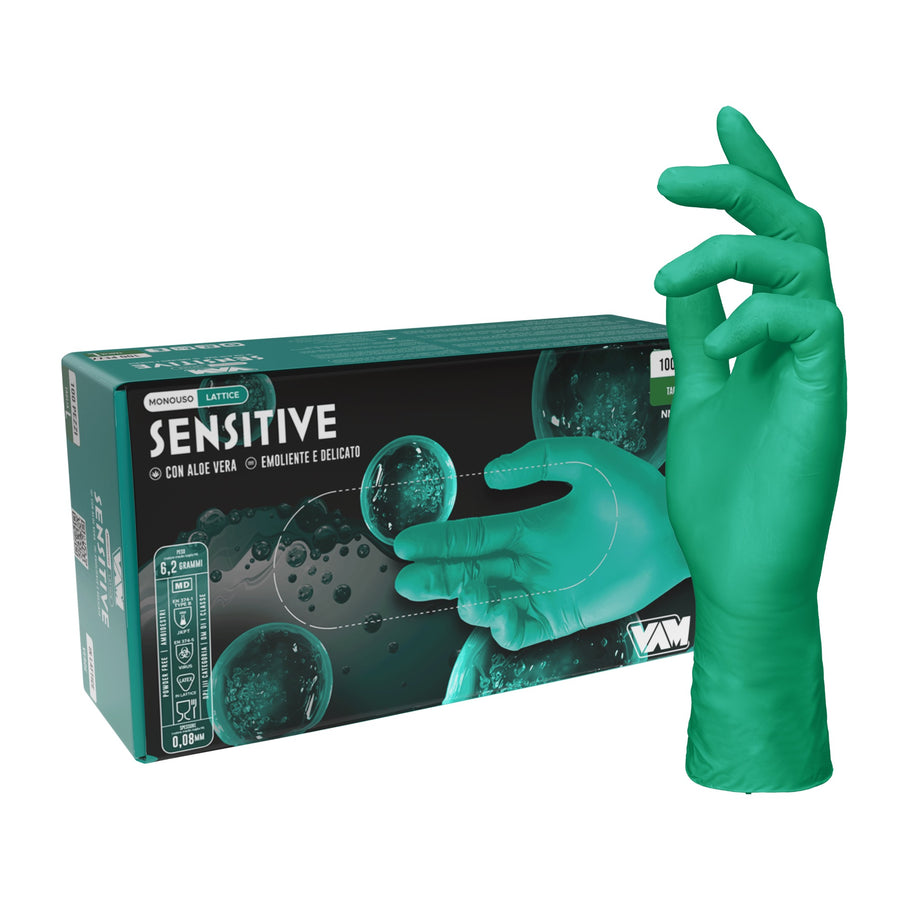 VAM Sensitive guanti monouso lattice aloe vera verde
