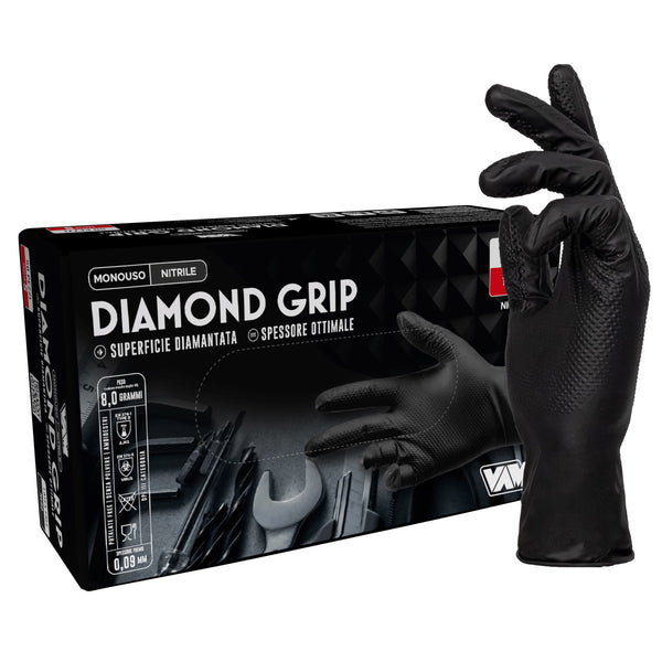 VAM Diamond Grip Black guanti monouso nitrile nero