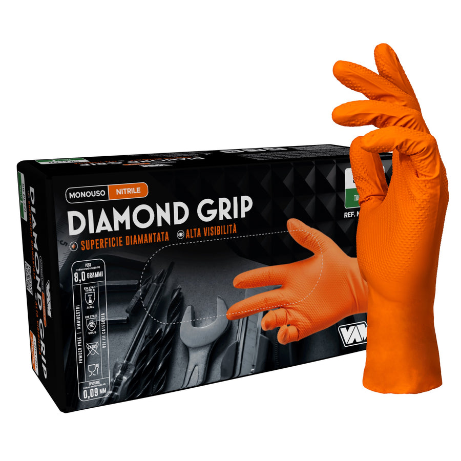 VAM Diamond Grip Orange guanti monouso nitrile arancione