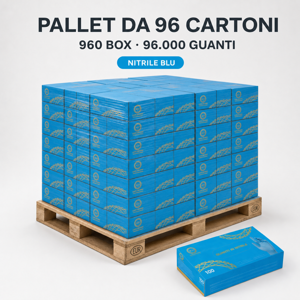 Pallet guanti in nitrile blu Luvin LV001: 96 cartoni, 960 box da 100 pezzi, ingrosso
