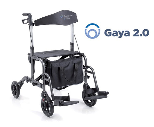 Rollator pieghevole in alluminio Gaya 2.0 a doppia funzione con pedane e borsa