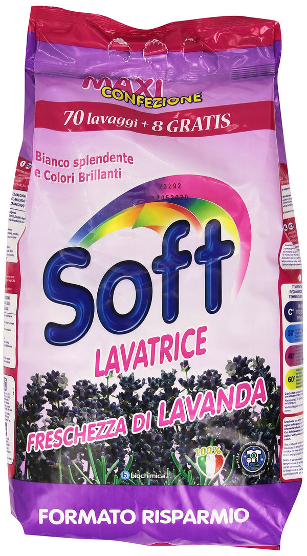 Soft detersivo lavatrice in polvere 70+8 misurini lavanda intensa