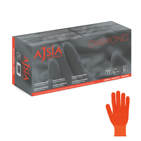 Guanti monouso nitrile arancione diamantati Ajsia Diamond Orange 8g grip superiore per automotive e meccanica